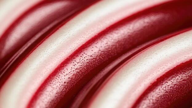 Close up View of a Red and White Christmas Candy Cane With Shiny Sugary Texture photo