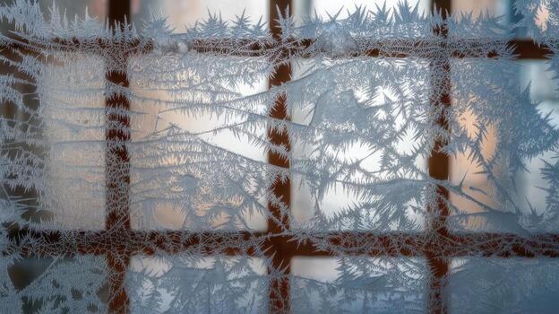 Frosty Window Pane on a Cold Winter Morning Creates Interesting Patterns photo