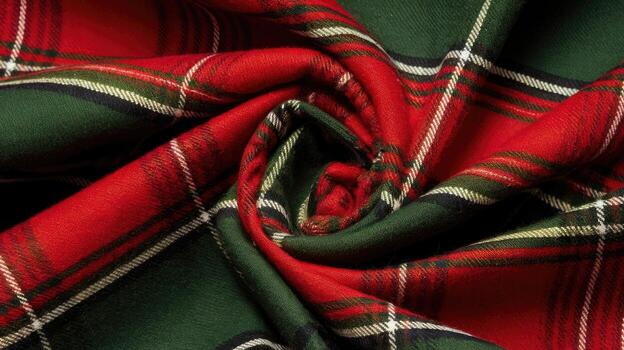 Close Up of Red and Green Plaid Fabric With Rolled Texture photo