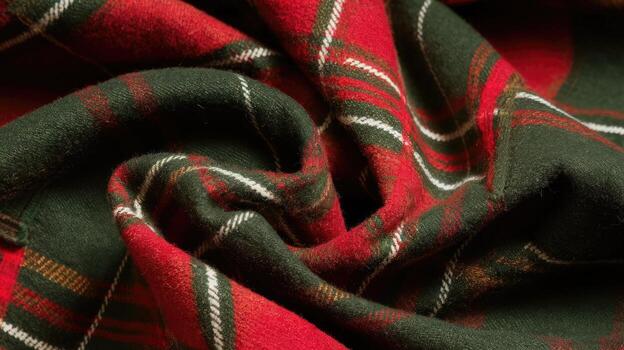 Close up of Red and Green Plaid Fabric With White Lines photo