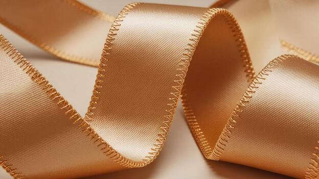 Golden Ribbon With Stitched Edges Curves on a Light Surface photo