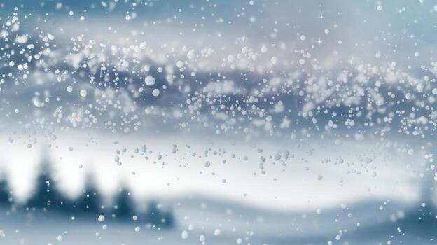 It is Snowing in a Winter Landscape With Blurry Trees in the Background photo