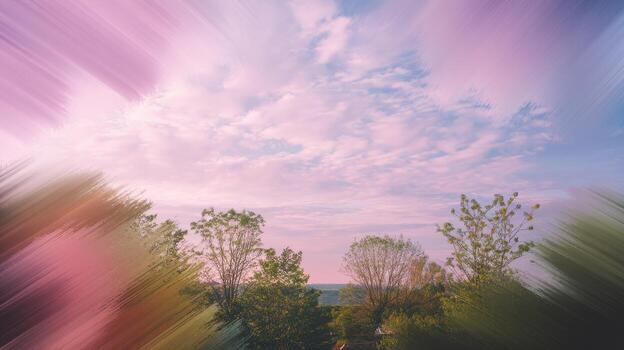 arboles debajo un nublado rosado cielo durante el día en el campo con resumen frontera foto