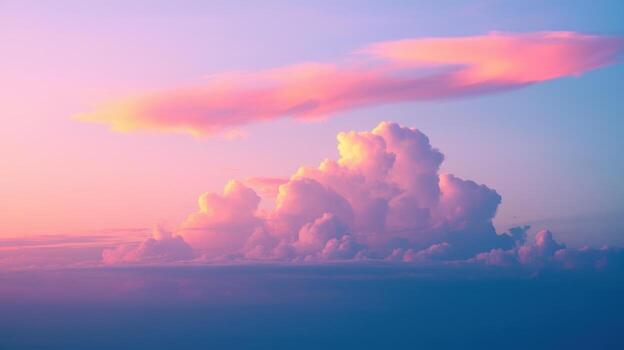 Pink and Blue Sky With Billowing Clouds During the Golden Hour in Summer photo