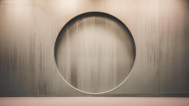 Large Circle Cut Out in Silver Wall With Vertical Lines Pattern at Gallery photo