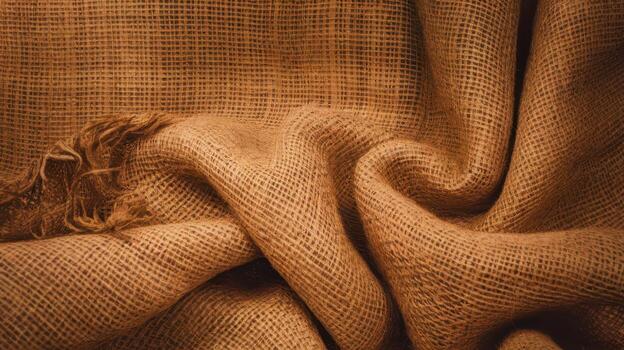 Brown Burlap Fabric Showing a Folded Texture and Rough Fringe photo