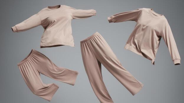 Matching Lounge Wear Set in Motion Against Plain Grey Background photo