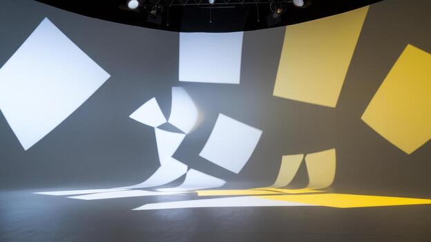 Abstract Studio Setup With Lights Projecting Squares Onto a Wall photo