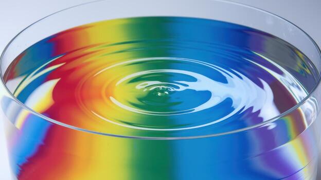 Water Ripples in a Glass With Rainbow Colored Reflections Creating a Vibrant Effect photo