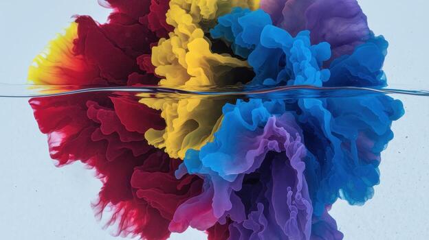 Colorful Clouds of Paint Bloom in Water, Creating an Abstract Underwater Effect photo