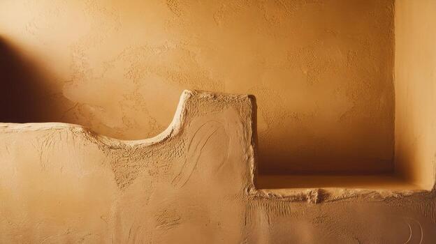 Interior Detail of Adobe Wall With a Built in Shelf in the Daytime photo