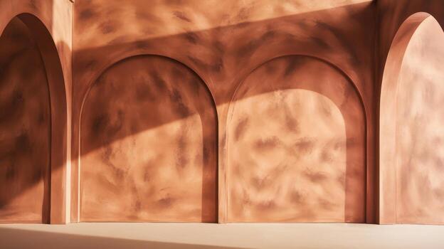 Abstract Architectural Arches With Brown and Tan Tones Casting Strong Shadows Indoors photo
