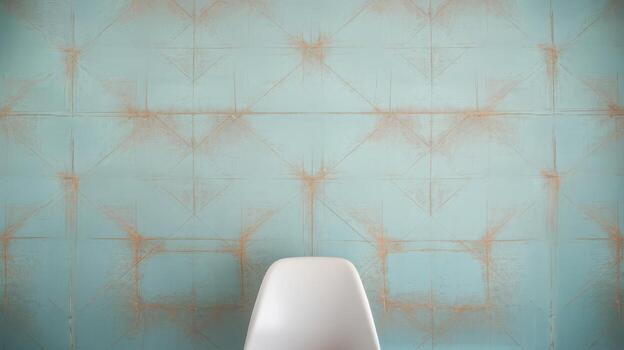Retro Geometric Pattern on Wall With a White Chair in the Foreground photo