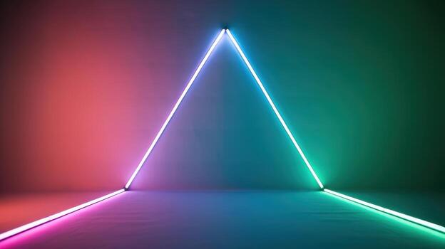 Glowing Triangle Creating Colorful Room Space With Gradient Hues photo