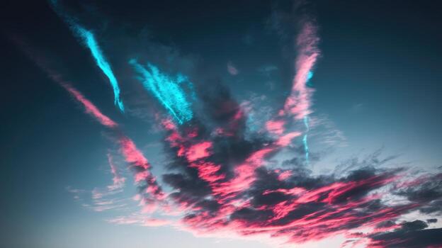 Colorful Clouds Streak Across a Dark Sky During the Twilight Hours photo