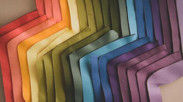 Rainbow Gradient of Folded Fabric Edges Creating an Abstract Pattern photo