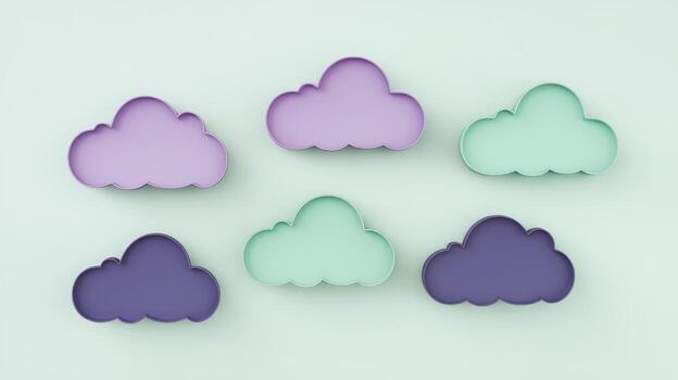 Pastel Cloud Shaped Cookie Cutters Arranged on Light Green Surface photo