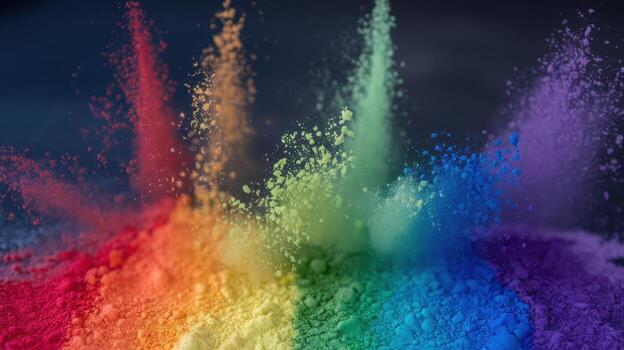 Colorful Powders Explode Into the Air Creating Rainbow Effect on Dark Surface photo
