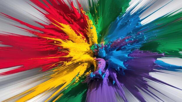 Colorful Paint Explodes Outward in Vivid Rays of Color on White Background photo