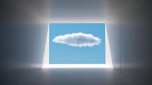 Looking Through a Modern Tunnel at a Single Cloud Against a Blue Sky photo