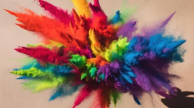 Colorful Powder Paint Explodes Against a Neutral Background Filling the Frame photo