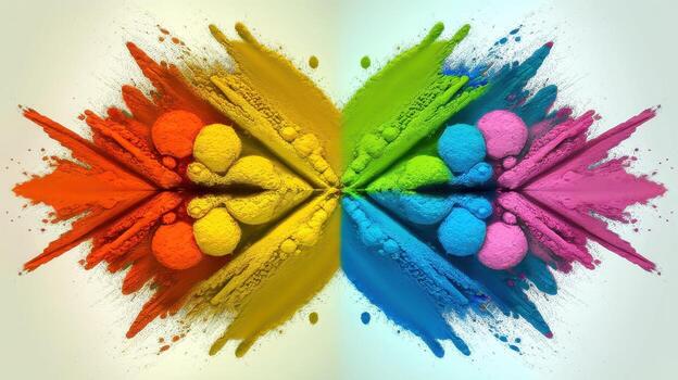 Color Explosion With Holi Powders Forms Symmetrical Rainbow Pattern photo