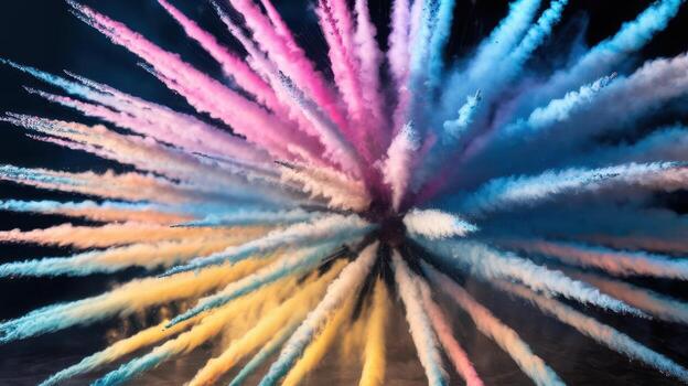 Colorful Powder Explodes Outward From a Central Point in the Air photo