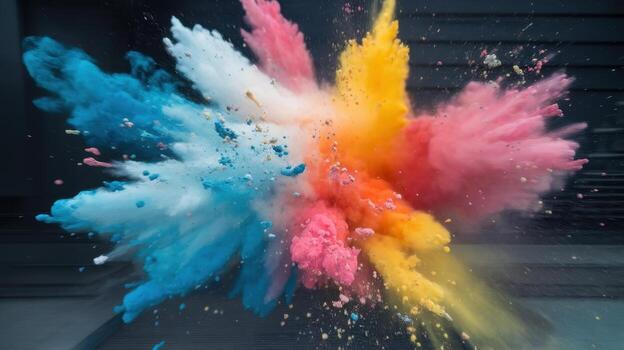 Colorful Powder Pigments Explode Outward Creating a Vibrant and Dynamic Display photo