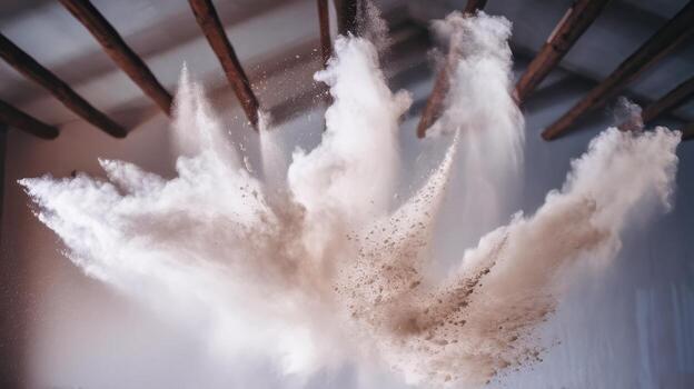 Powder Explosion Underneath Wooden Beams, Resulting in Cloud Effect photo