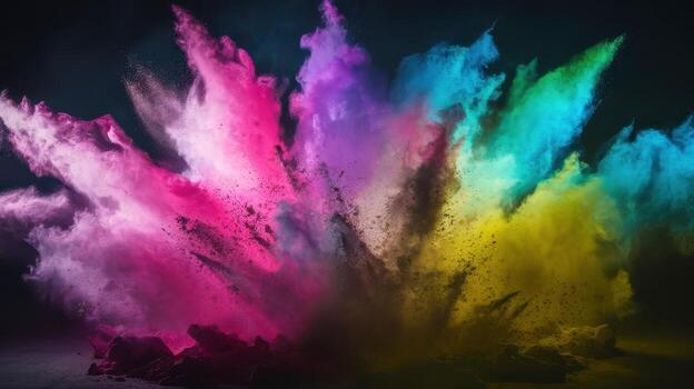 Colorful Powder Exploding Against a Dark Backdrop Creating a Vibrant Effect photo