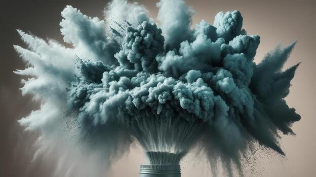 Explosion of Turquoise Powder With a Bottle Sitting Beneath It photo