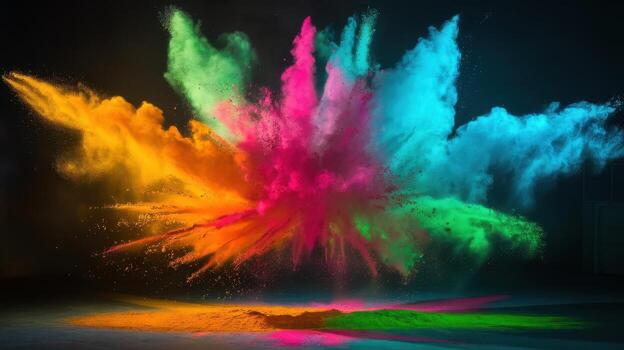 Colorful Powder Explodes Against a Dark Background, Creating a Dynamic Burst photo