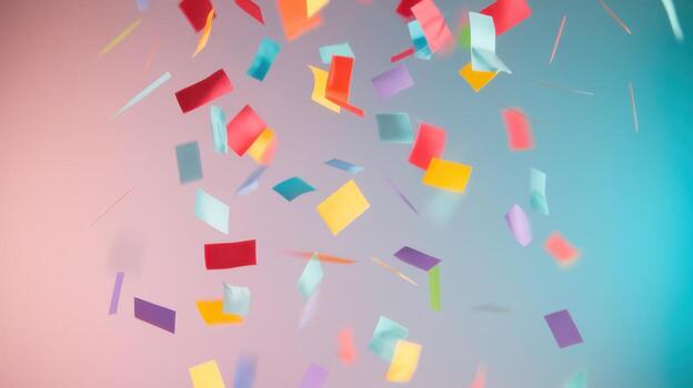 Colorful Confetti Falling Against a Gradient Background, Creating a Festive Atmosphere photo