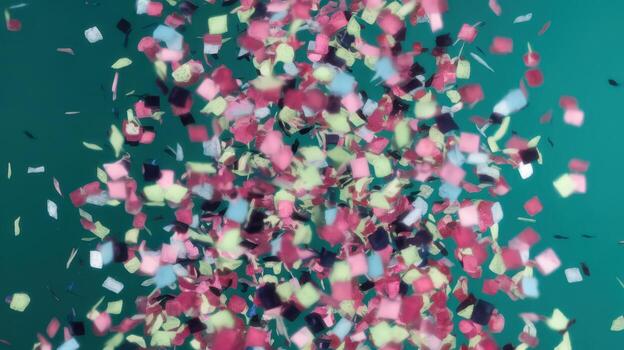 Confetti Explosion Against a Plain Teal Background in Bright Studio Light photo