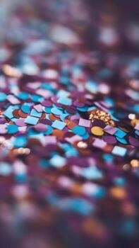 Macro View Shows Confetti and Sparkles in Purple, Blue, and Gold photo