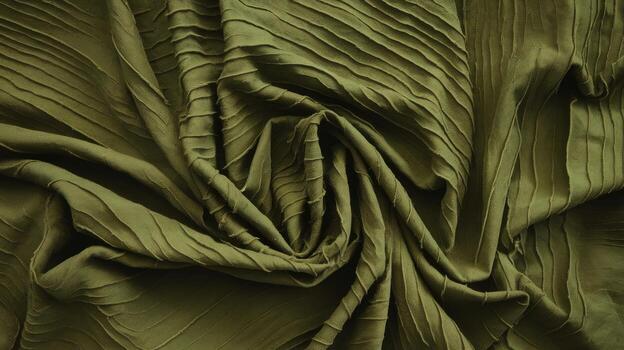Olive Green Fabric With Gathered Pleats Creates Draped Abstract Pattern photo