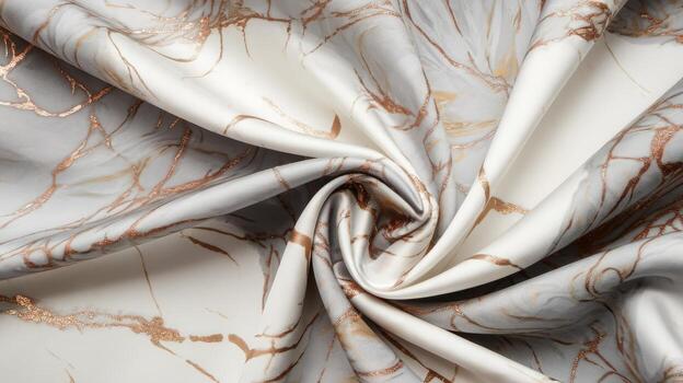 Swirled Fabric With a Marble Pattern and Golden Veins on a White Background photo