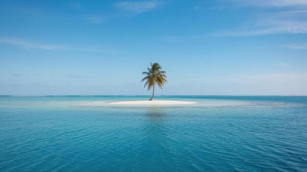 Palm Tree Stands Alone on Small Island in Turquoise Water photo