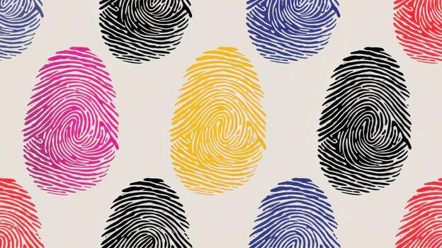 Colorful Fingerprint Pattern With Red, Blue, Yellow, Pink and Black Hues Spread Across Background photo
