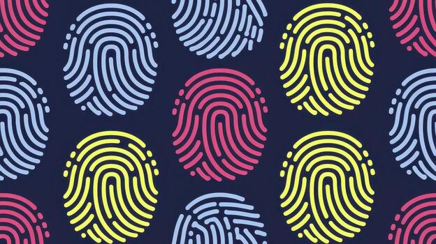Colorful Fingerprint Pattern on Dark Background Offers Unique Security Concept photo