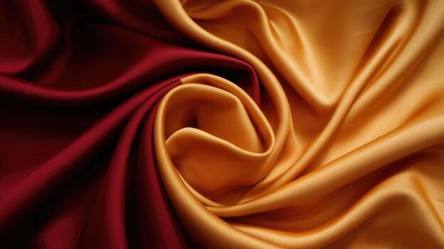 lujoso oro y rojo tela son cubierto juntos en un remolino modelo foto