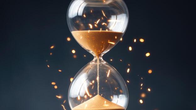 Hourglass With Flowing Sand and Sparkling Particles Showing the Passage of Time photo
