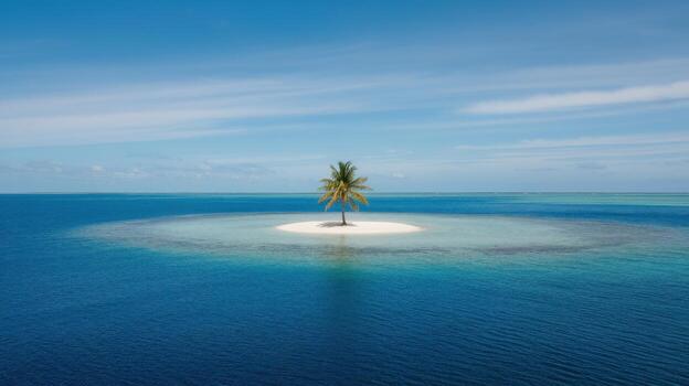 Palm Tree Stands Alone on a Small Sandy Island in Turquoise Water During the Day photo