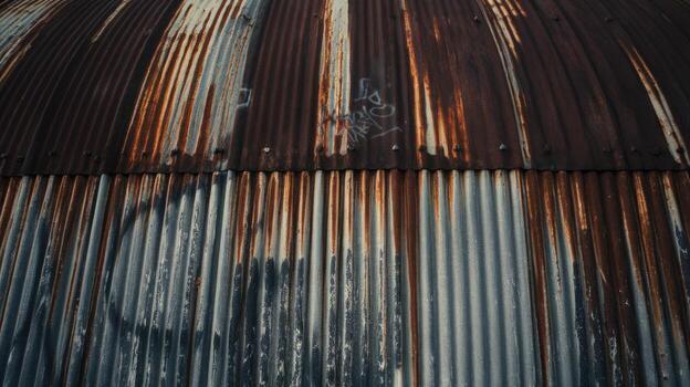 Rusty and Weathered Corrugated Metal Curves, Revealing Aging Texture photo