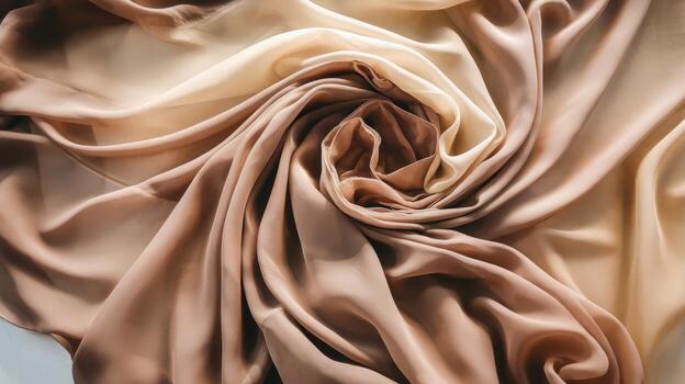 Silk Fabric in Beige and Brown Forms a Beautiful Swirling Pattern photo