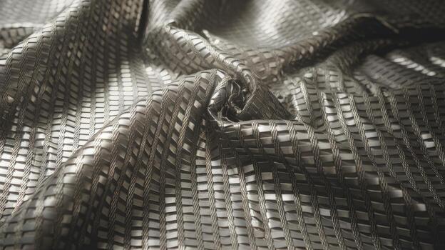 Textured Grey Fabric With a Woven Pattern and Folds Around a Central Point photo