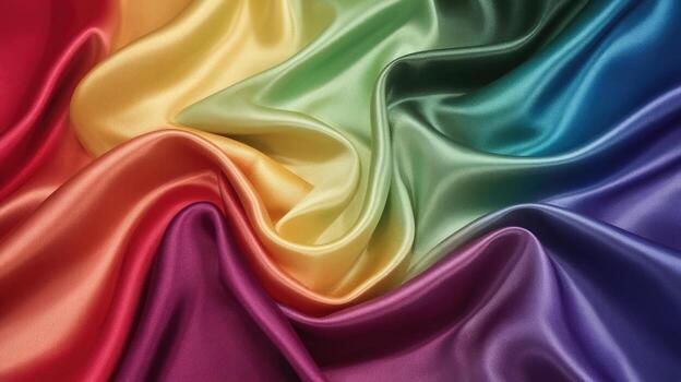 Rainbow Colored Satin Fabric Draped in Soft Folds Displaying Vibrant Hues photo