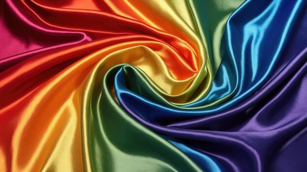 Rainbow Colors Cascade in Flowing Waves of Vibrant Satin Fabric photo