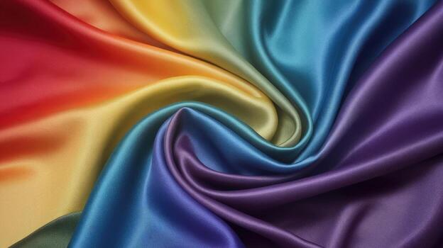 Rainbow Colored Satin Fabric Swirling Into a Visually Appealing Design photo