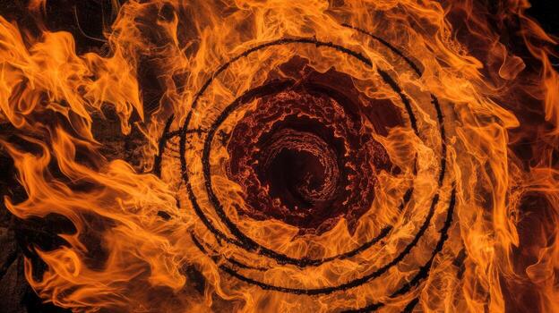 Abstract Vortex of Vibrant Flames Spirals Inwards Creating a Fiery Tunnel Illusion photo